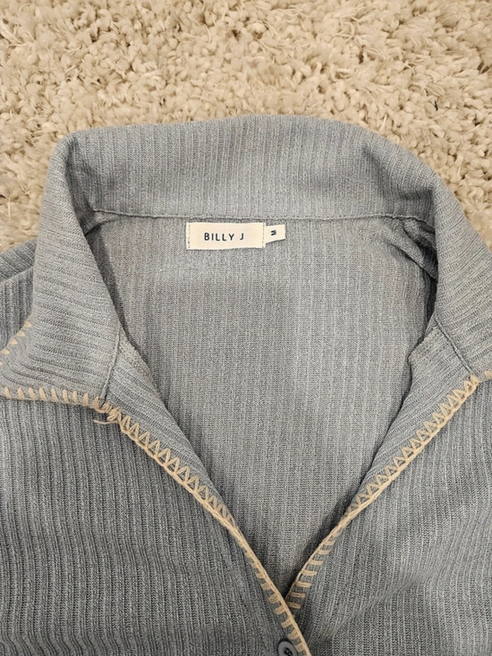 Billy J Blue Ribbed Button-Front Top & Shorts - Picture 5 of 7